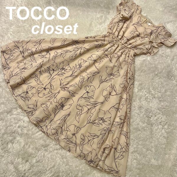 tocco closetラッフルフリルラインフラワーVネックワンピース M