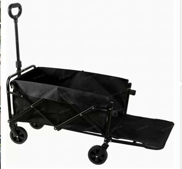 キャリーカート アウトドアワゴン 100L大容量 長物対応 軽量 耐荷重80kg コンパクト 折りたたみ 4輪 ブラック 黒