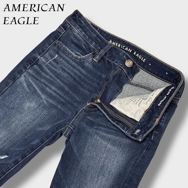 【美品】AMERICAN EAGLE ハイライズジェギング ダメージスキニーデニム インディゴ US4 ストレッチ 伸縮性
