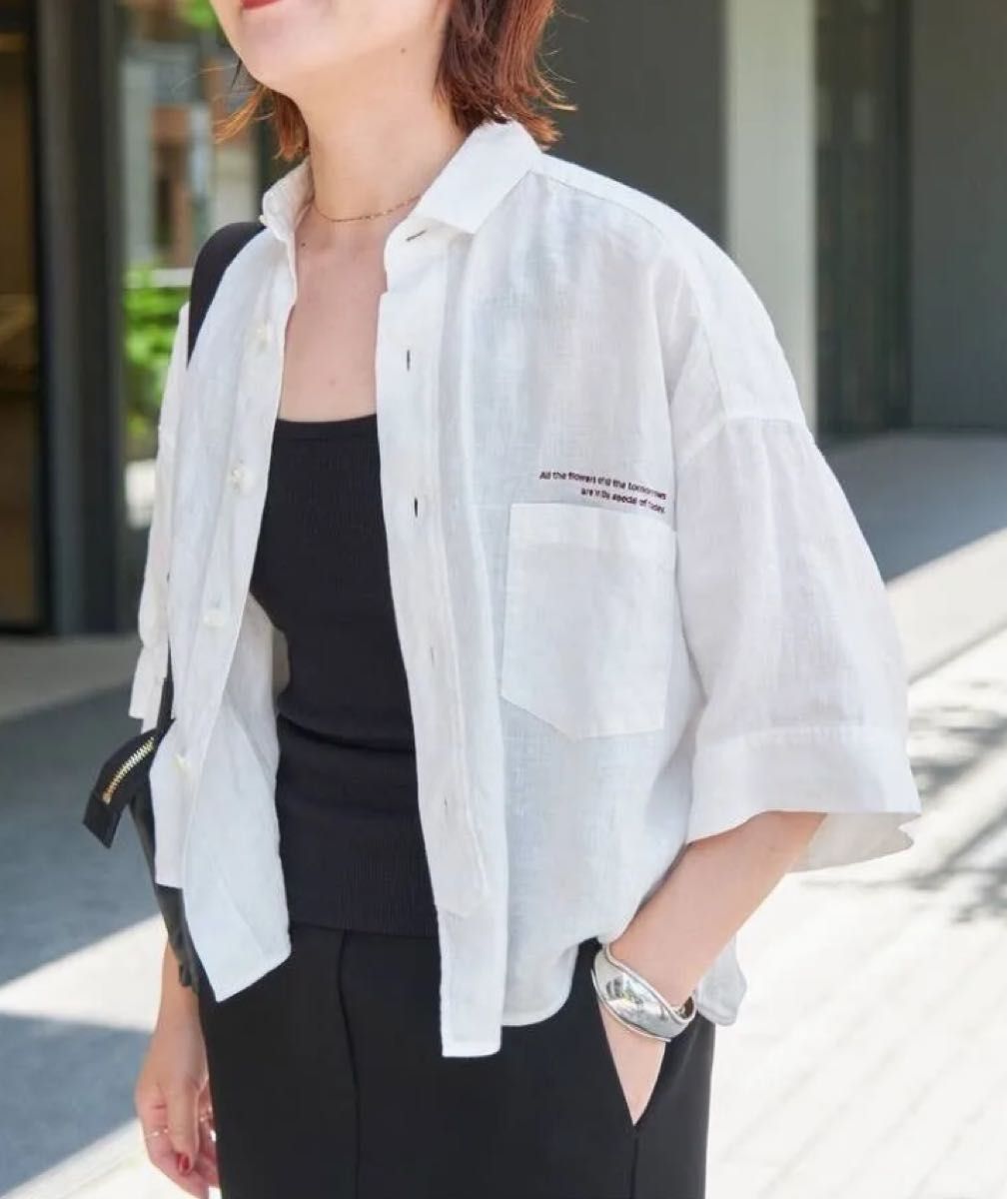 スピックアンドスパン　ticca 別注リネン半袖エンブロイダリーシャツ　spick & span 半袖