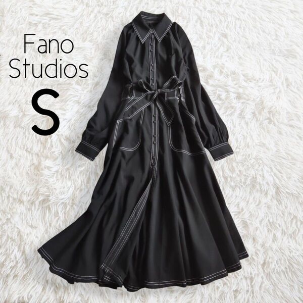 【芸能人着用】Fano Studios ファノストゥディオズ/アシメシャツワンピース S ブラック黒 長袖 ロング 無地 フレア
