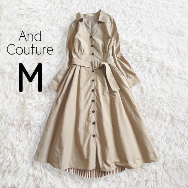 And Couture アンドクチュール/バックプリーツシャツワンピース M ベージュ 長袖 ロング ミディ ミモレ 半端丈 無地