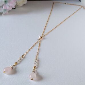 『10月の誕生石』ローズクォーツと水晶 天然石 ネックレス