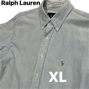 Ralph Lauren ラルフローレン デニムシャツ 長袖 刺繍ロゴ ワンポイントLLサイズビックサイズ