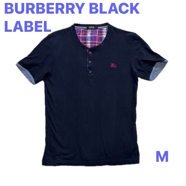 BURBERRY BLACK LABEL バーバリーブラックレーベル 半袖ポロシャツ チェック ネイビー Mサイズ