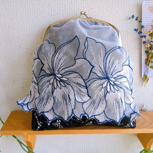13㌢がま口ポーチ黒レース ハンドメイド 小物入れ がま口 花柄 通帳 おまとめ品です やまちゃん様
