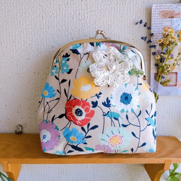 13㌢がま口ポーチ花柄 ハンドメイド がま口ポーチ 小物入れ がま口 ポーチ