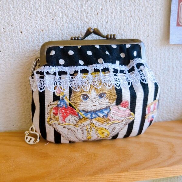 ミニがま口 ポーチネコパフェ ハンドメイド 小物入れ コインケース がま口ポーチ 財布