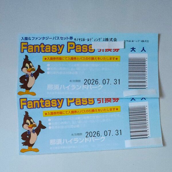 那須ハイランドパーク 入園&ファンタジーパスセット券大人2枚セット