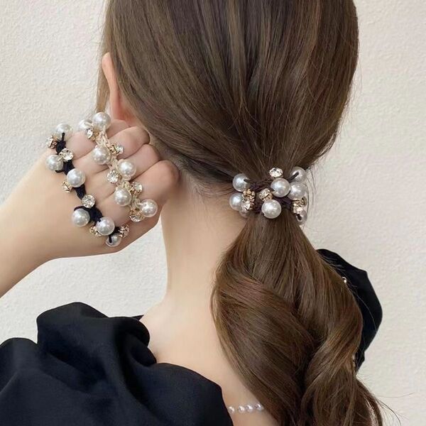 パールとクリスタルのヘアゴム 単品