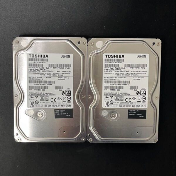 TOSHIBA HDD 500GB 2個セット SATA ハードディスク