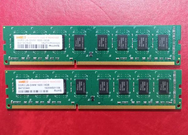 DDR3-1600 8GB×2枚 計16GB【送料無料】PC3-12800 デスクトップPC用 1.5V