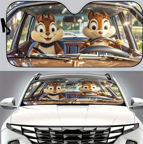 【新品未使用】チップとデール★サンシェード★車 内装 装飾 カスタム おしゃれ 日除け★130×70