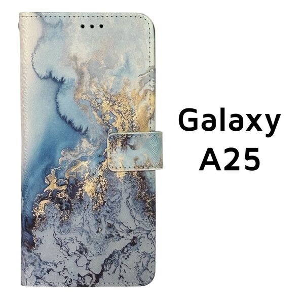 Galaxy A25 5G 手帳ケース 青 大理石柄