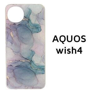 AQUOS wish4 ケース ピンク グリーン マーブル柄
