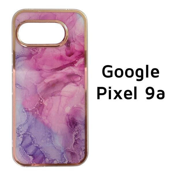 Pixel 9a ケース マーブル ピンク パープル メッキ風 ゴールドフレーム