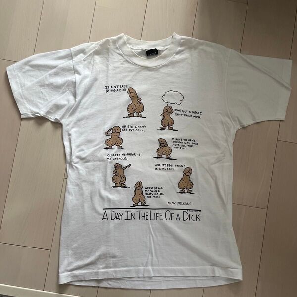 USA製 90s エロT dick Tee vintage 古着 白 プリント シングルステッチ ビンテージ ヴィンテージ