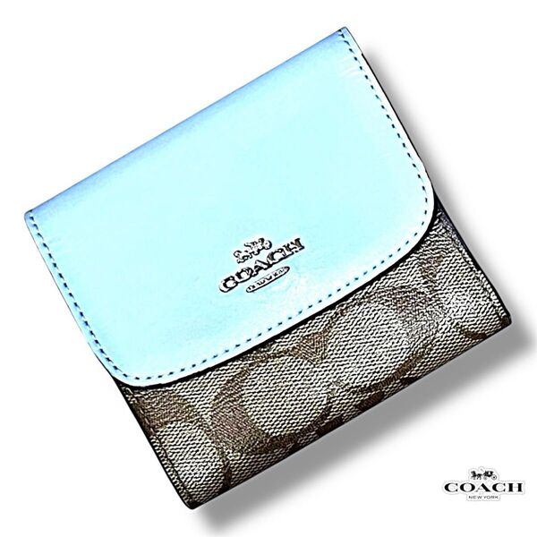 中古品 Cランク COACH 三つ折り財布 財布 ブルー レディース ブランド コーチ