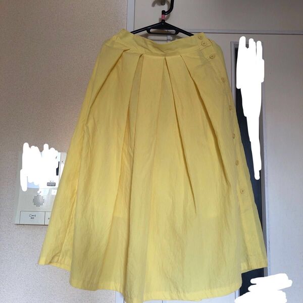 OLIVE des OLIVE ロングスカート ミモレ プリーツ ゴム 黄色
