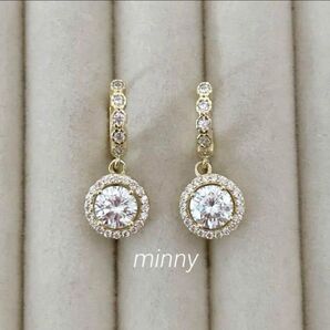 モアサナイト(人工ダイヤモンド) フープヘイローピアス 1ct ゴールド