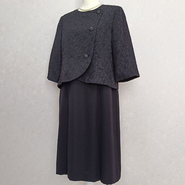 東京ソワール 現行タグ セットアップ風ワンピース 礼服喪服 大きいサイズ 15号 冠婚葬祭 ブラックフォーマルワンピース