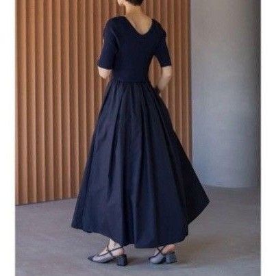regleam リブニット切り替えノースリーブマキシワンピース ネイビー S ロング ドッキングワンピース