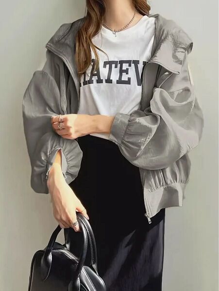 【グレー】新品 シアーパーカー シアージャケット UVカット 日焼け防止 サラサラ 涼しい 薄手 上着 羽織り フリーサイズ