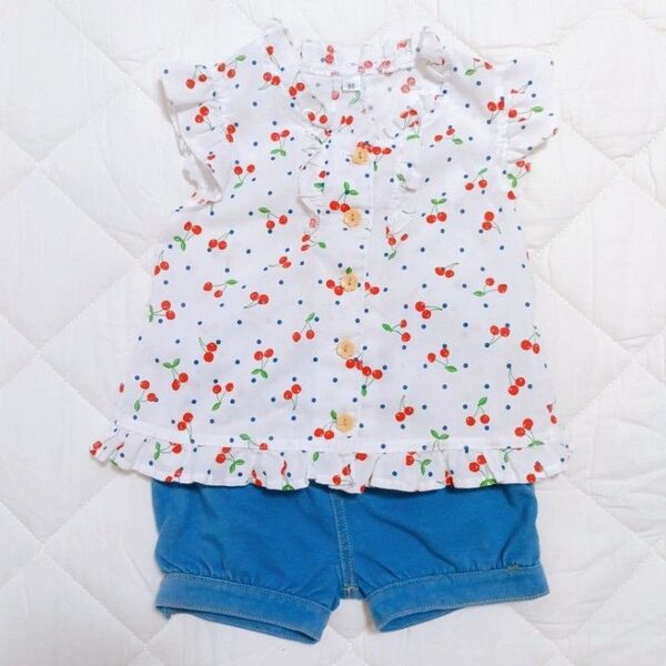 ノースリーブ 90cm デニムパンツ 80cm 2点セット コーデ
