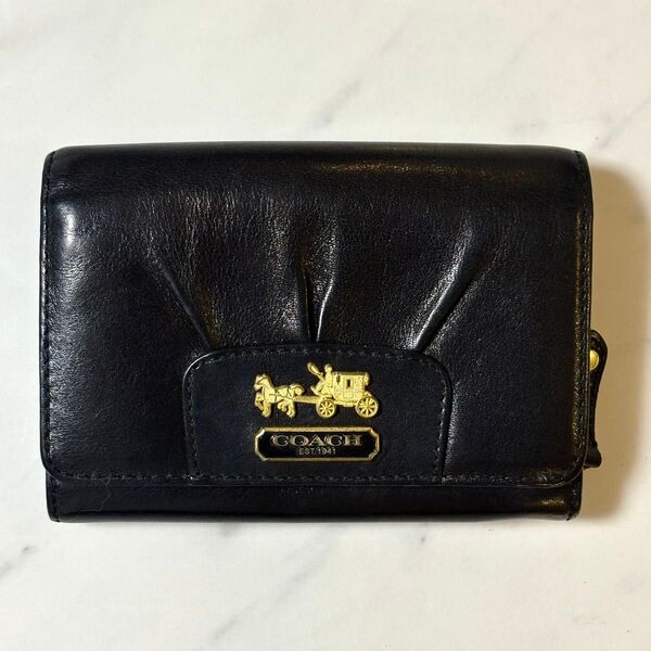 COACH コーチ ゴールドロゴ レザー 二つ折り財布 ブラック ウォレット