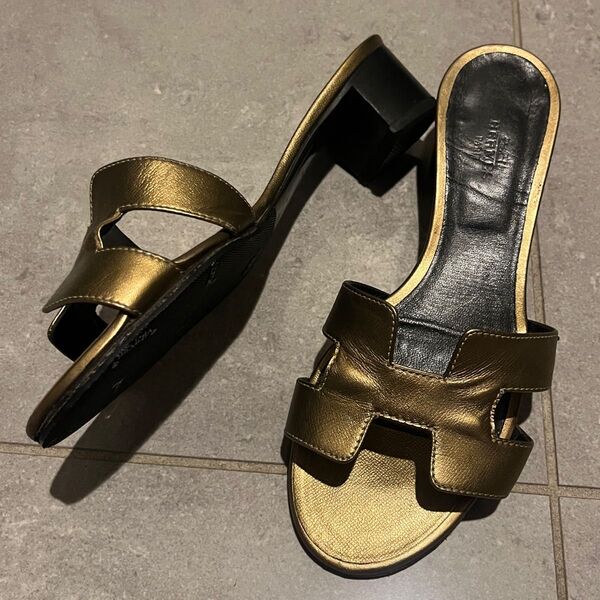 HERMES エルメス サンダル ミュール ゴールド 36ハーフ オラン オアジス 36.5 23