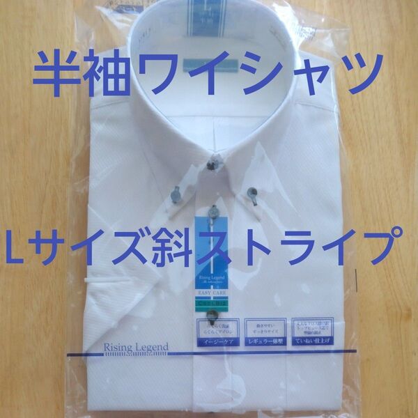 【新品】Lサイズ 斜ストライプ 半袖ワイシャツ RisingLegend 未使用 スタイリッシュ オシャレデザイン ボタンダウン