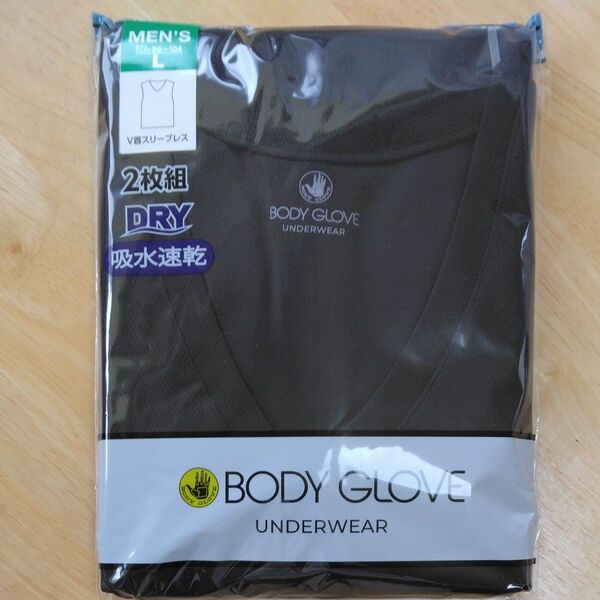 【新品未開封】BODY GLOVE メンズ VネックTシャツ Lサイズ 2枚組 ブラック 黒 吸水速乾 DRY ドライ インナー