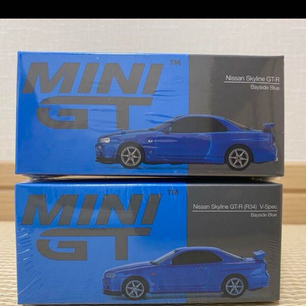 MINI GT Nissan スカイライン GT-R R34 Vスペック II ベイサイドブルー 2台セット 1/64スケール