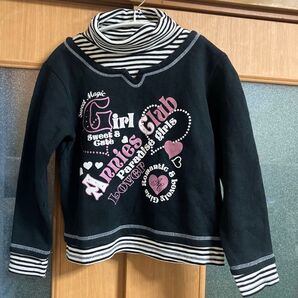 【AnniesClub】トレーナー 重ね着風 150サイズ 黒系 ブラックボーダー 裏起毛 ボーダー部分は綿100%です