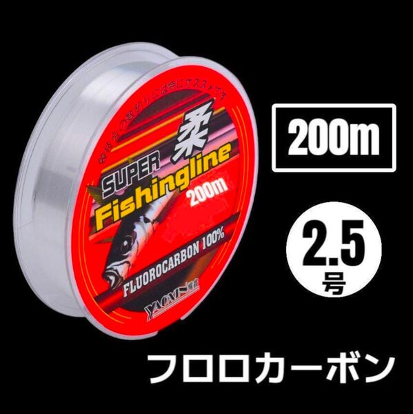 釣り糸 フロロカーボン 200m クリア ハリス 道糸 ライン【 2.5号 】