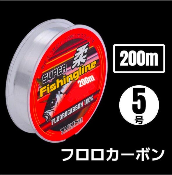 釣り糸 フロロカーボン 200m クリア ハリス 道糸 ライン【 5号 】