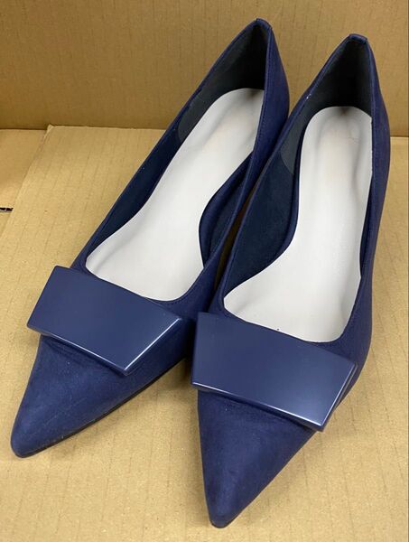 パンプス Launa lea ネイビー 23.0cm ポインテッドトゥ スウェード ヒール5cm