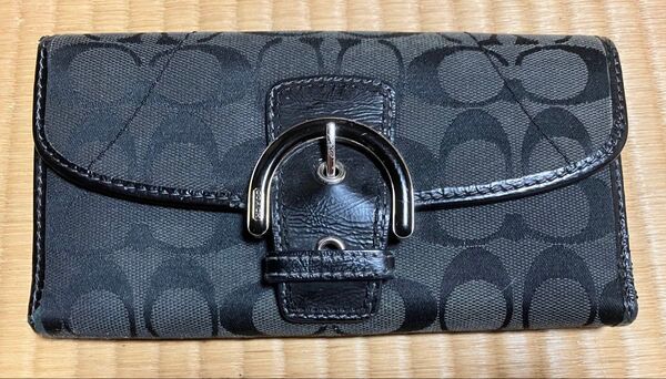 コーチ 二つ折り財布 黒キャンバス COACH シグネチャー