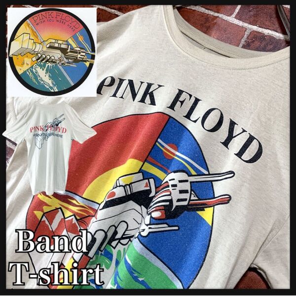 希少★PINK FLOYD★ピンクフロイド★WISH YOU WERE HERE★両面プリント★バンドtシャツ★M★ベージュ★古着