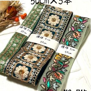 インド刺繍リボン 50cm【リボンNO.715】 刺繍リボン ハギレ カット売り