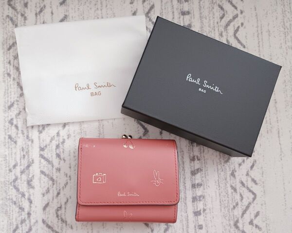 Paul Smith ミックスドゥードゥル ポールスミス 二つ折り ウォレット 財布 三つ折り ピンク 箱付き がま口 レディース