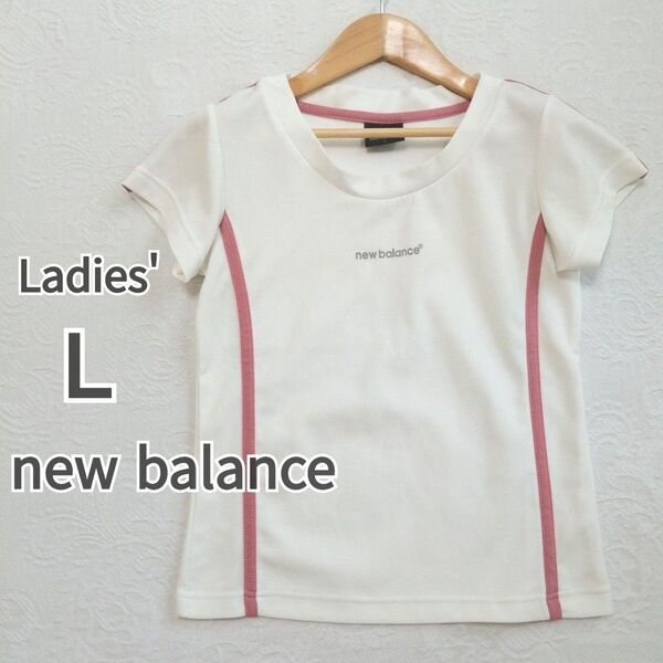 ニューバランス レディース Lサイズ 半袖 Tシャツ ホワイト ロゴ スポーツ フィットネスウェア ジム newbalance