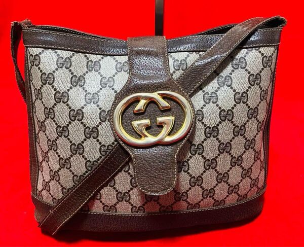 美品.本物】 GUCCI グッチ GG 金具 ショルダー バッグ カバン 茶 ブラウン
