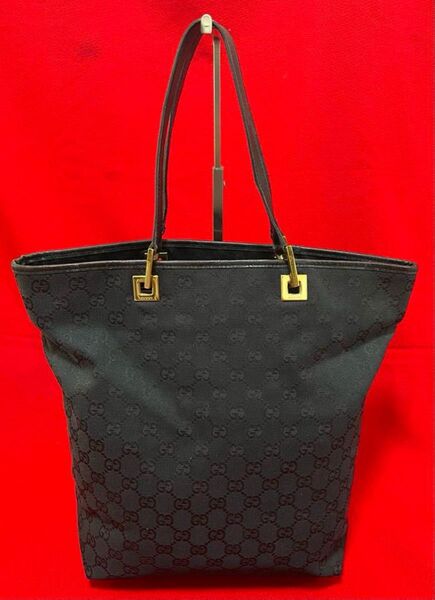 本物.極美品】 GUCCI グッチ 革×キャンバス バッグ トート ショルダー 男女兼用 黒 ブラック A4 大容量