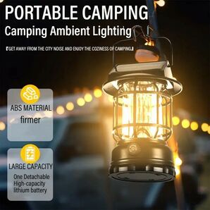 ヴィンテージスタイル LED キャンピングランタン 調光可能なソーラー USB充電式 アウトドア ライト489694