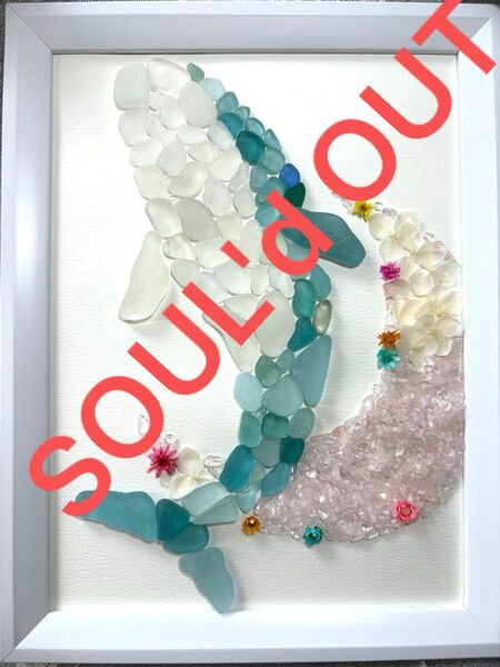 シーグラスアート*くじらと月.:*・゜ ハンドメイド