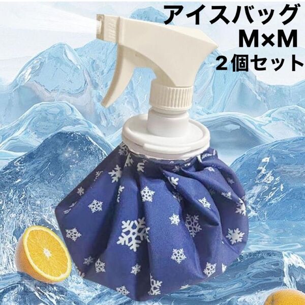 アイスバッグ Mサイズ 2個セット スプレー付 氷のう 氷嚢 アイシング ゴルフ 熱中症 保冷効果 ブルー スポーツ