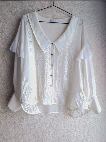 ☆超美品☆未使用 JEANASIS 長袖ブラウス レース シースルー オフホワイト