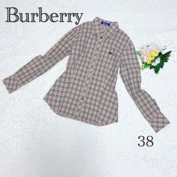 BURBERRY BLUE LABEL バーバリーブルーレーベル 長袖シャツ ノバチェック ホースロゴ コットン M