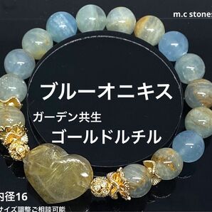 ガーデン共生ゴールドルチル 虹有り ブルーオニキス 金運 財運 悪縁切り 邪気払い 天然石